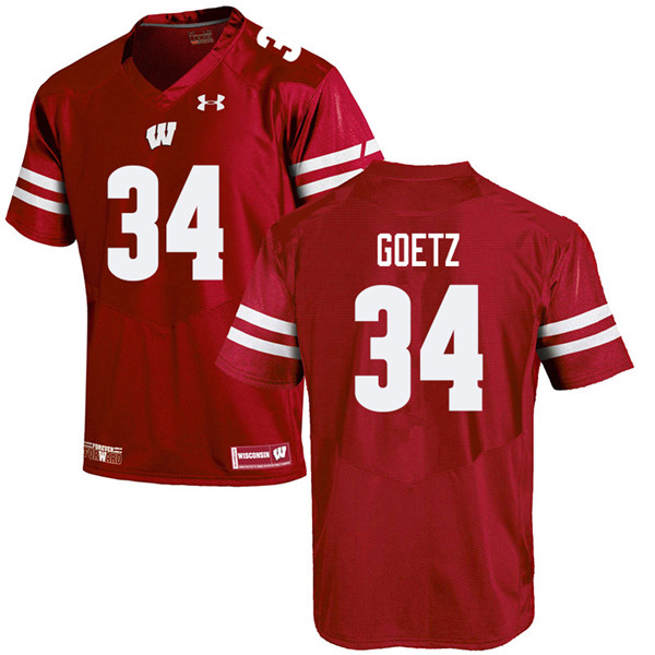 Men #34 C.J. Goetz Wisconsin Badgers College Football Jerseys Sale-Red